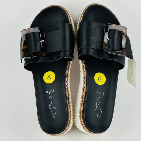 NWOB JOIE Women's Lyla Black Leather Adjustable Buckle Platform Sandals Size 9 - Picture 2 of 14